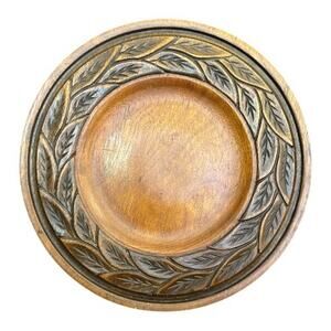 Hand Carved Large Wooden Platter Leaf Motif